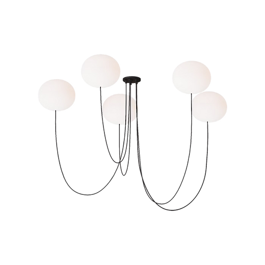 Contemporary LED chandelier by Peter Bristol with sculptural glass globe design
