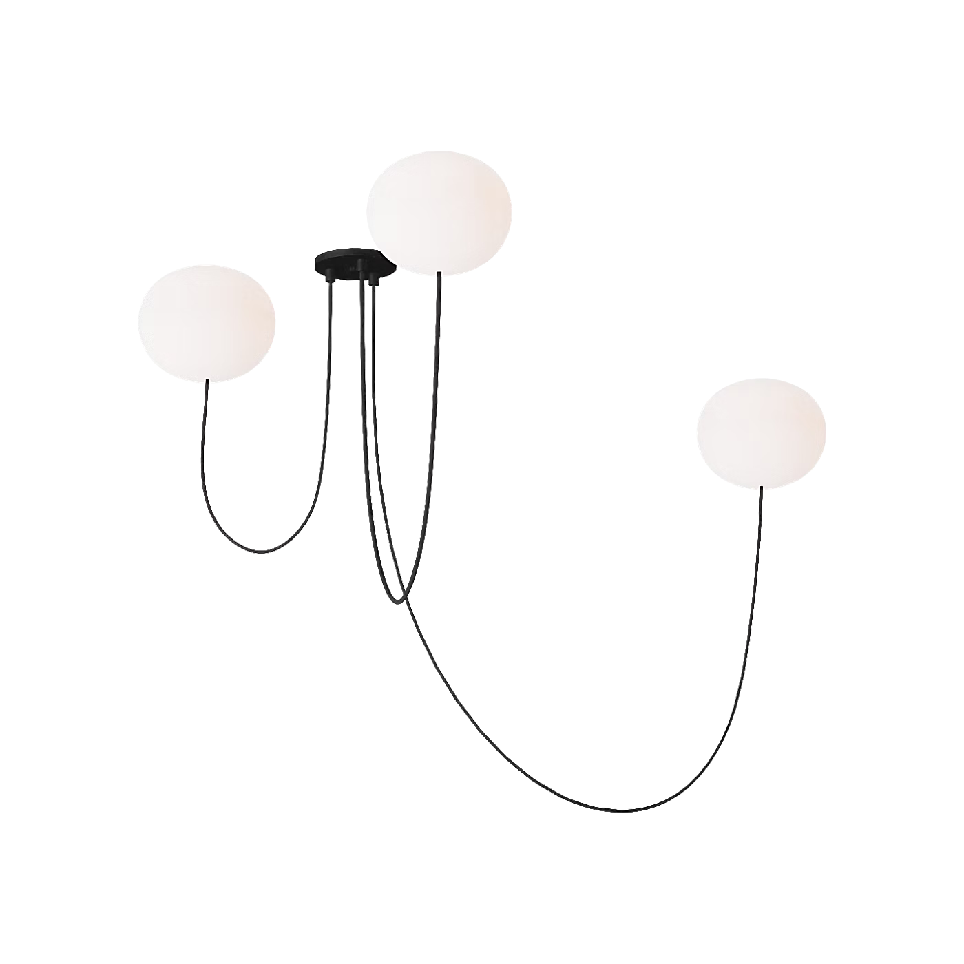 Modern matte black LED chandelier with three opal glass shades for living room and bedroom lighting