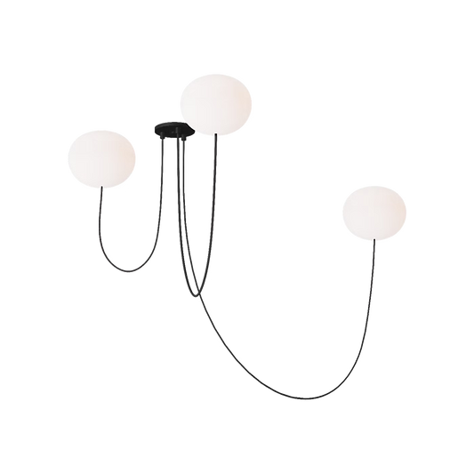 Modern matte black LED chandelier with three opal glass shades for living room and bedroom lighting