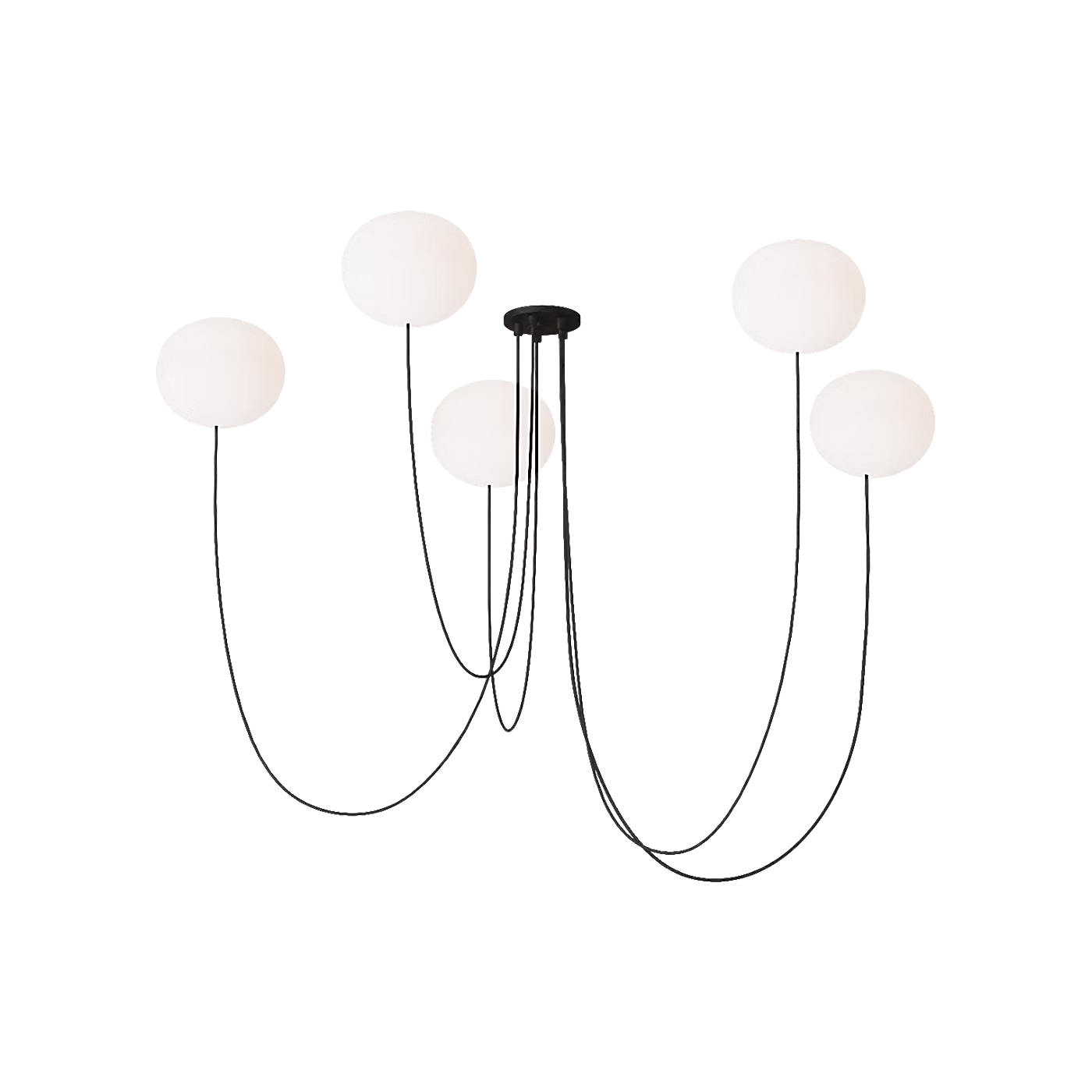 Tech Lighting Helium chandelier with sculptural floating glass sphere design