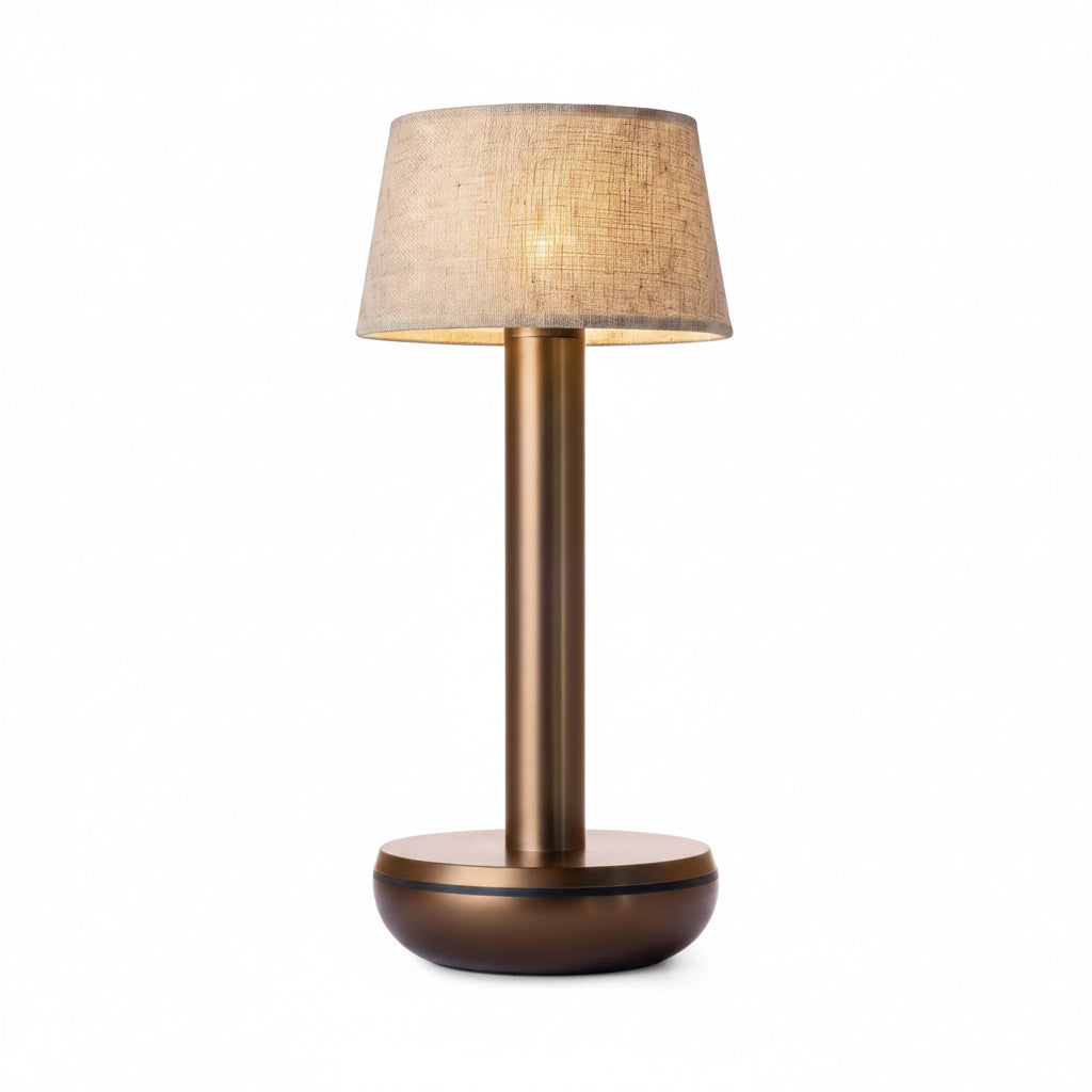 Humble Two V2 Cordless Table Lamp by Humble, Bronze with Beige Linen Shade (image 1)