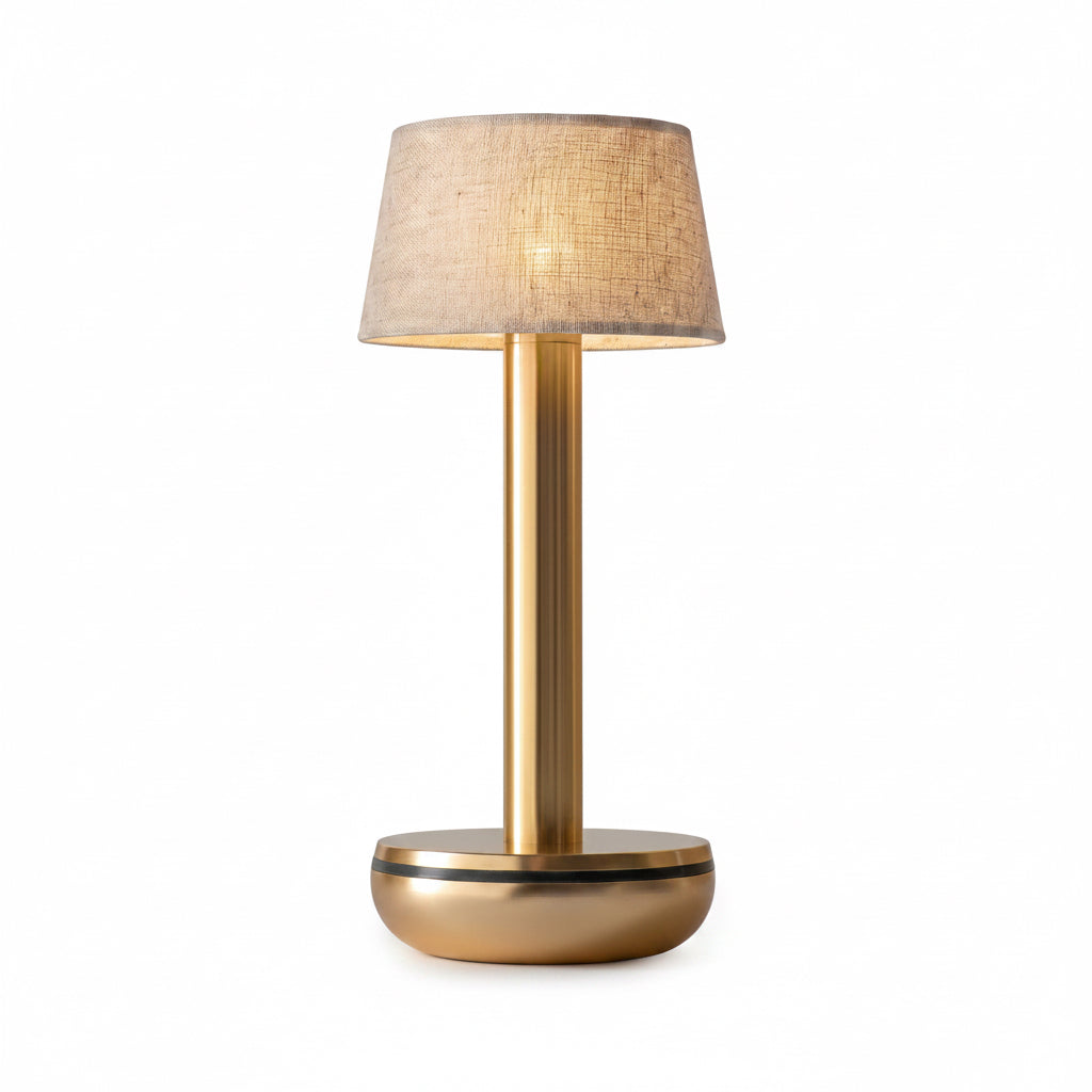 Humble Two V2 Cordless Table Lamp by Humble, Gold with Beige Linen Shade (image 2)