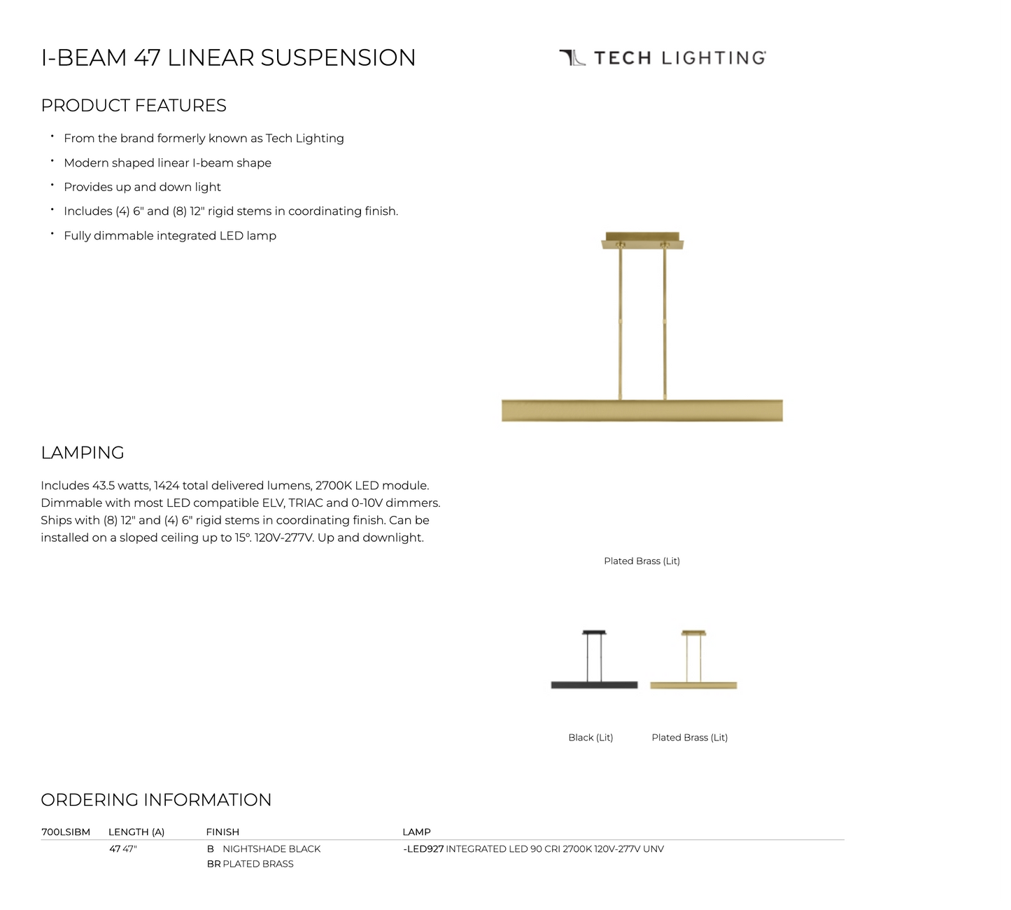 I Beam LED Linear Suspension For Residential & Commercial by Visual & Comfort & Co