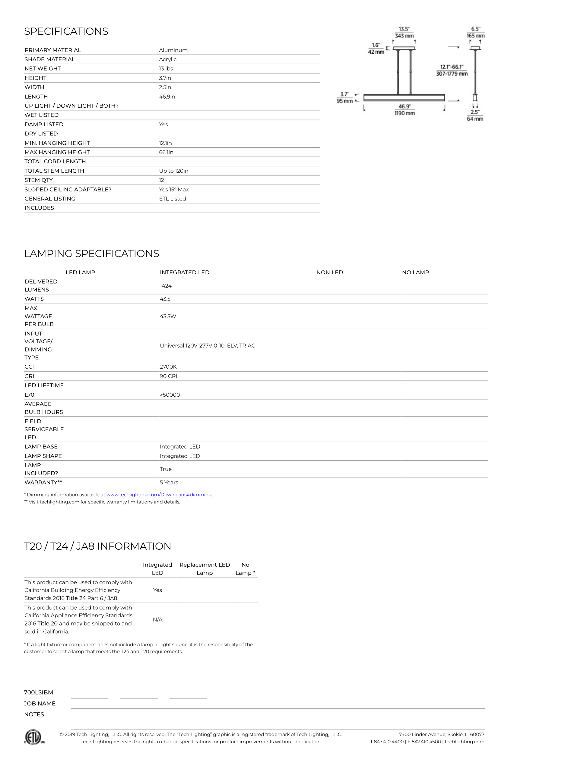 I Beam LED Linear Suspension For Residential & Commercial by Visual & Comfort & Co