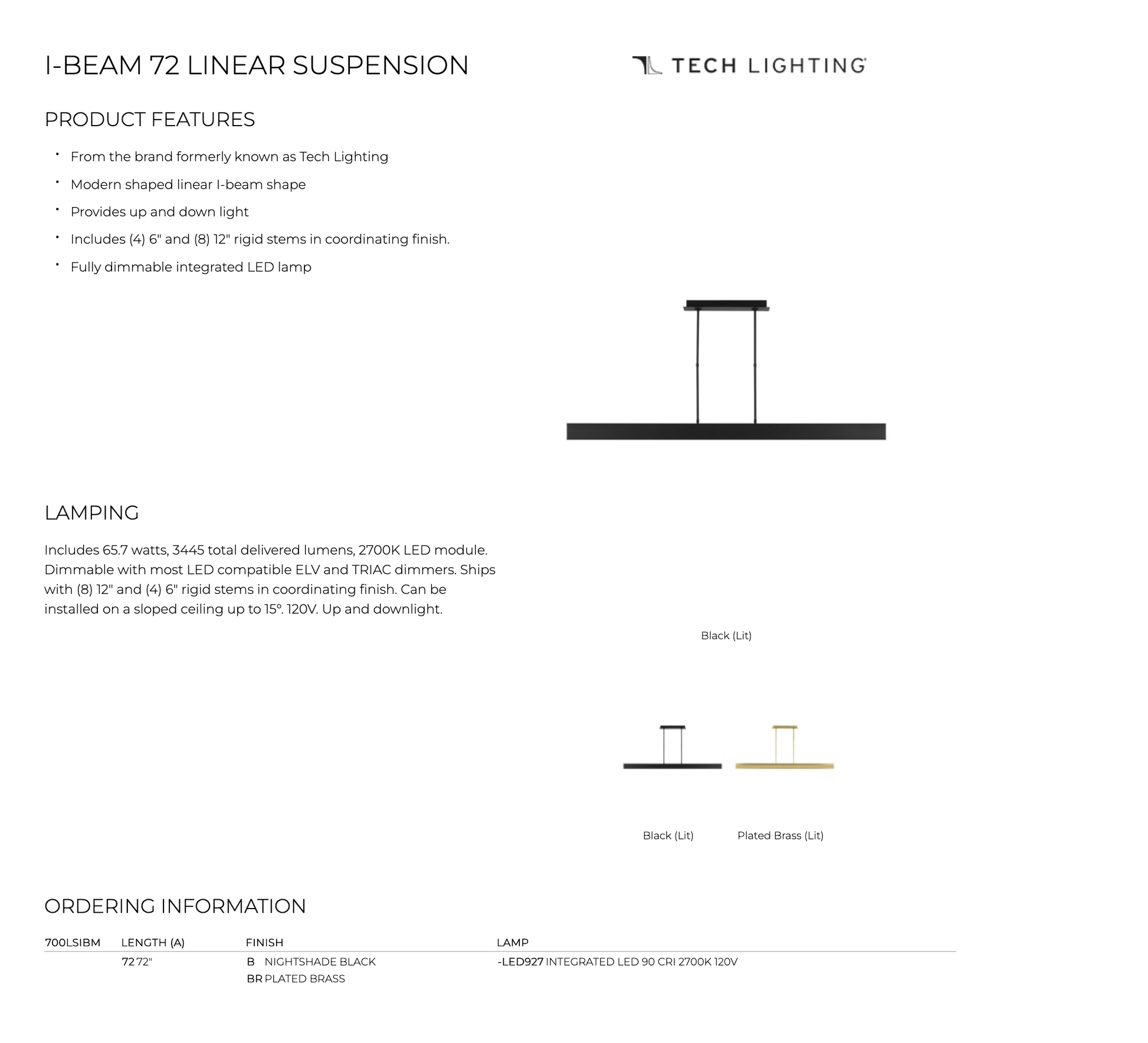I Beam 72-inch Linear LED Suspension Light by Visual & Comfort & Co