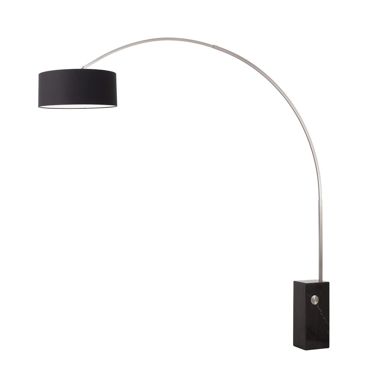 Iconic 92" Arc Lamp by Nova of California, Black shade, Satin Nickel body, Black base – view 18
