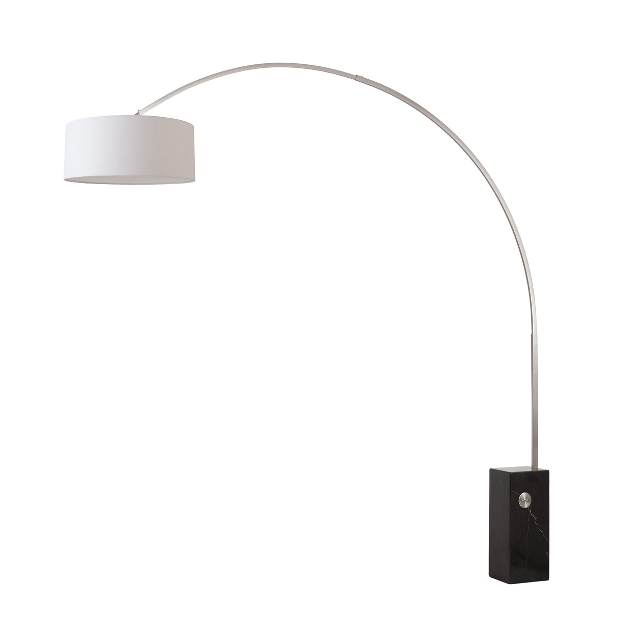Iconic 92" Arc Lamp by Nova of California, White shade, Satin Nickel body, Black base – view 15