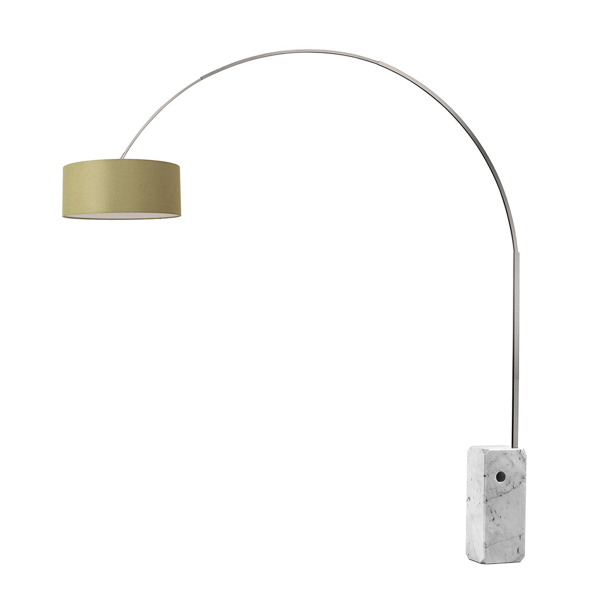 Iconic 92" Arc Lamp by Nova of California, Avocado shade, Satin Nickel body, White base – view 23