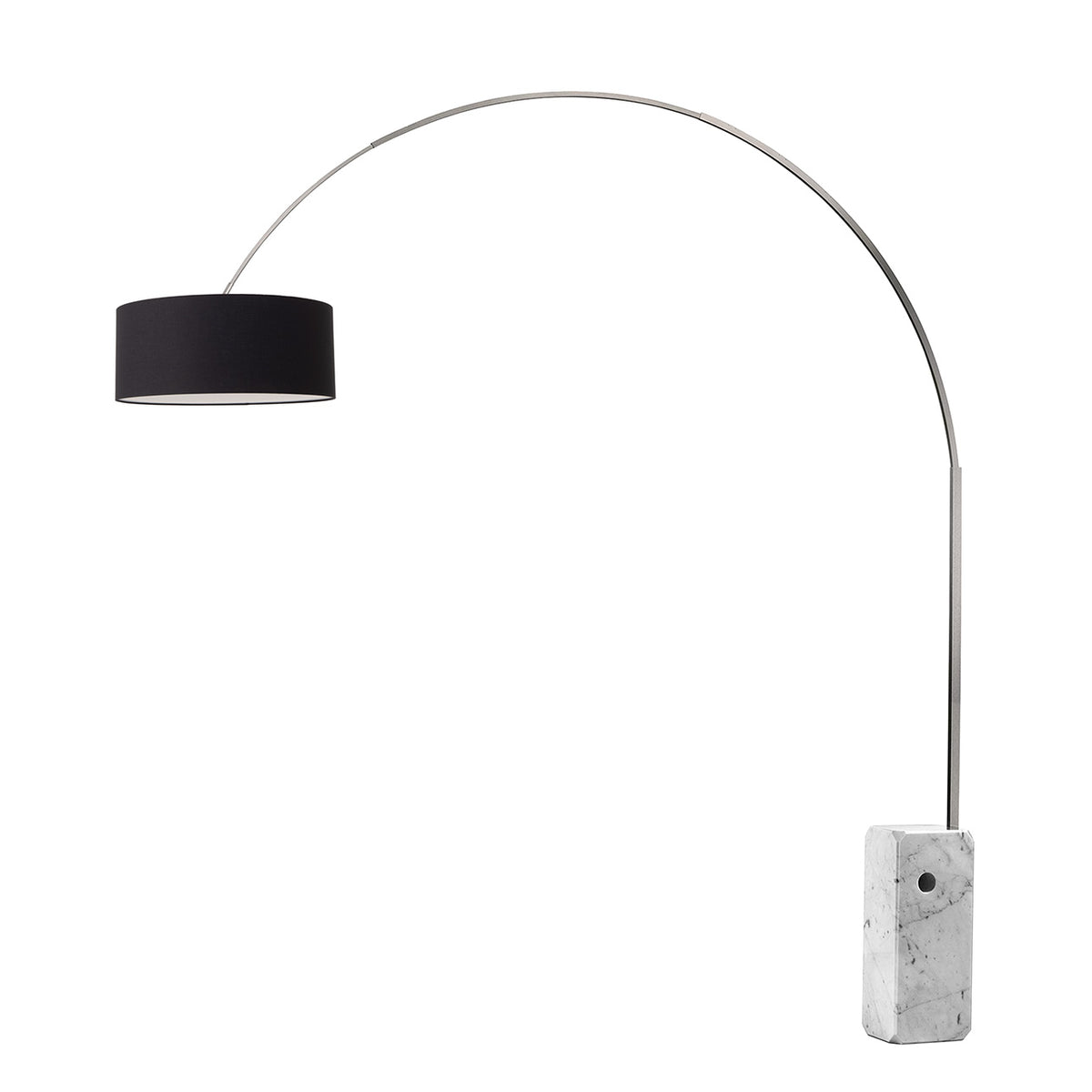 Iconic 92" Arc Lamp by Nova of California, Black shade, Satin Nickel body, White base – view 25