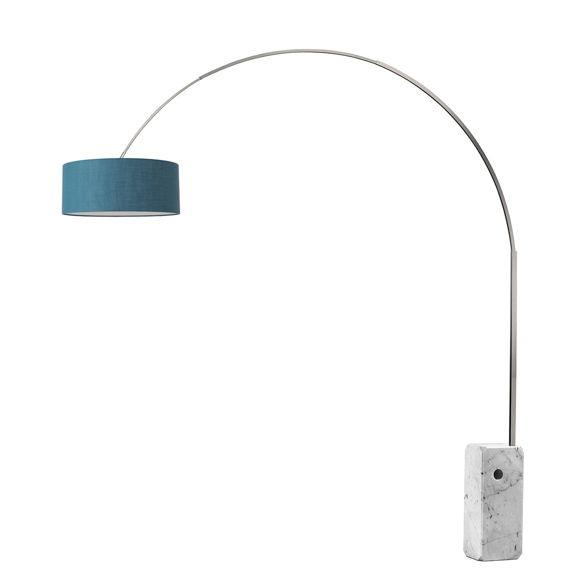 Iconic 92" Arc Lamp by Nova of California, Turquoise shade, Satin Nickel body, White base – view 28