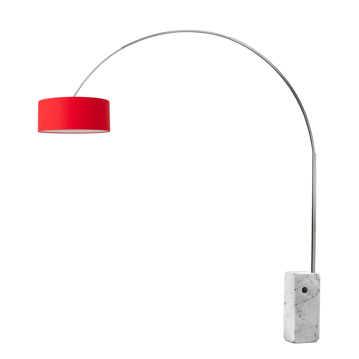 Iconic 92" Arc Lamp by Nova of California, Crimson Red shade, Satin Nickel body, White base – view 26