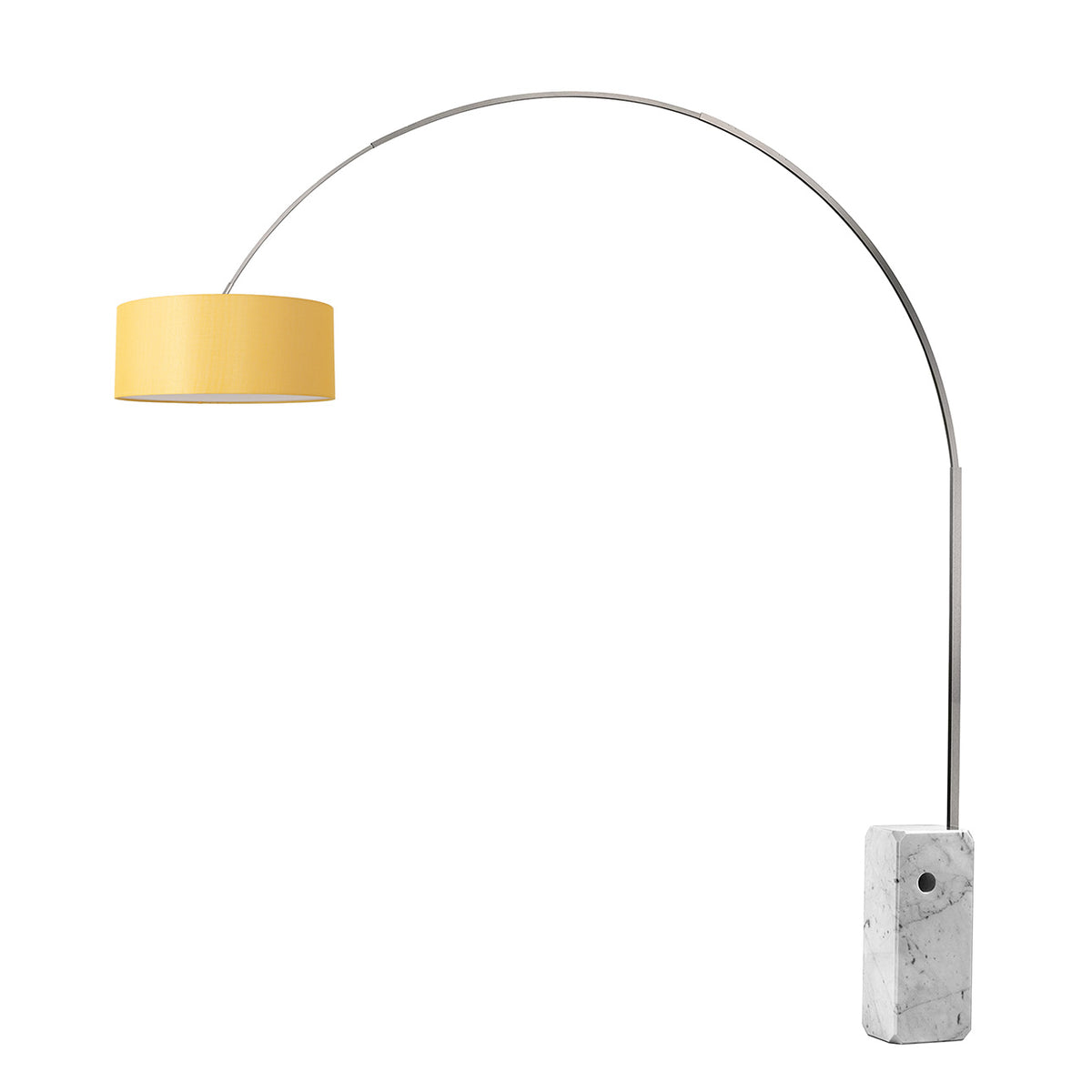 Iconic 92" Arc Lamp by Nova of California, Mustard shade, Satin Nickel body, White base – view 29