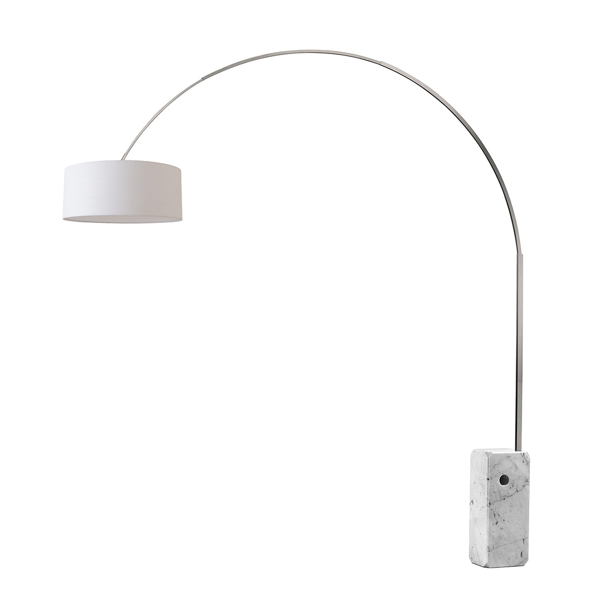 Iconic 92" Arc Lamp by Nova of California, White shade, Satin Nickel body, White base – view 27