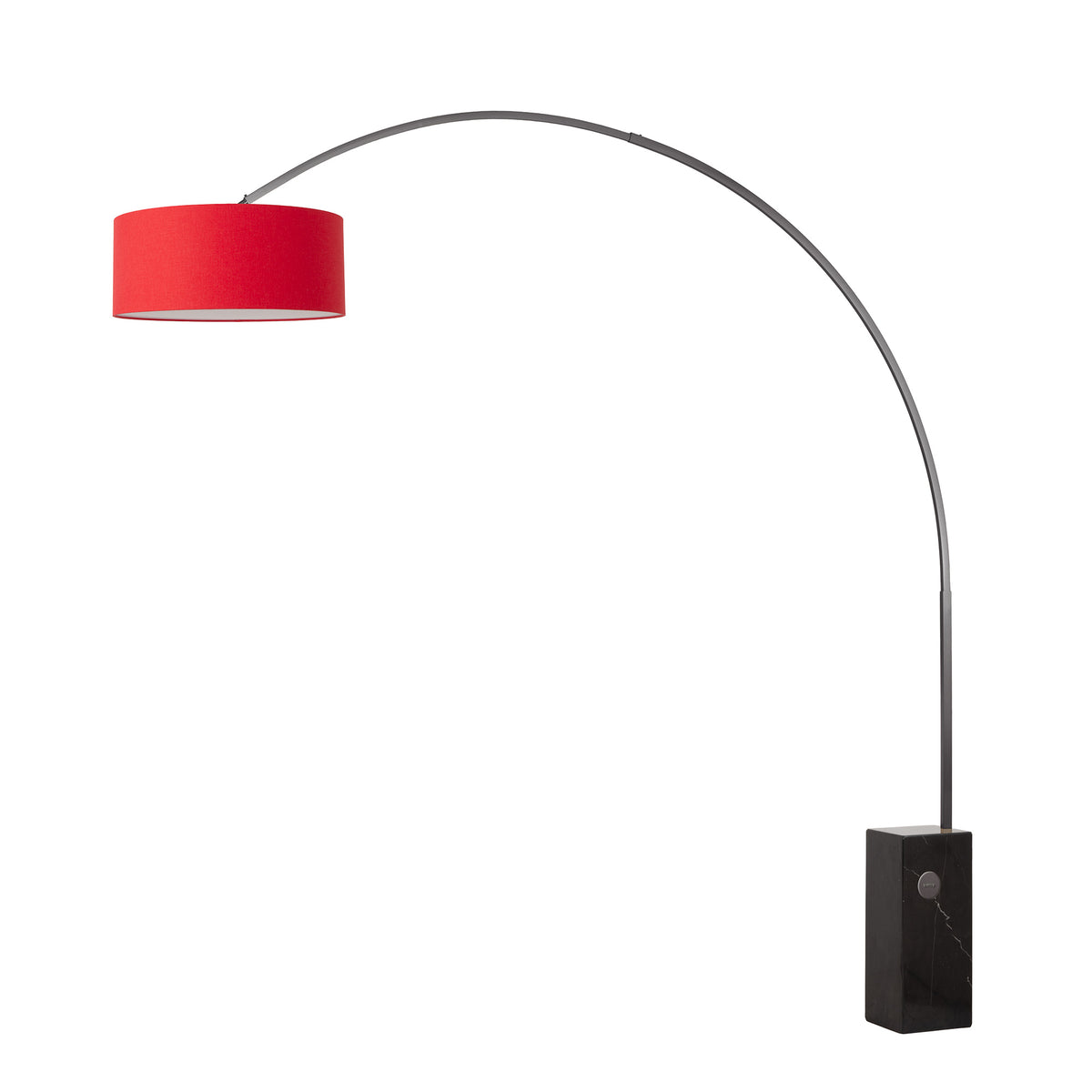Iconic 92" Arc Lamp by Nova of California, Crimson Red shade, Black Nickel body, Black base – view 1