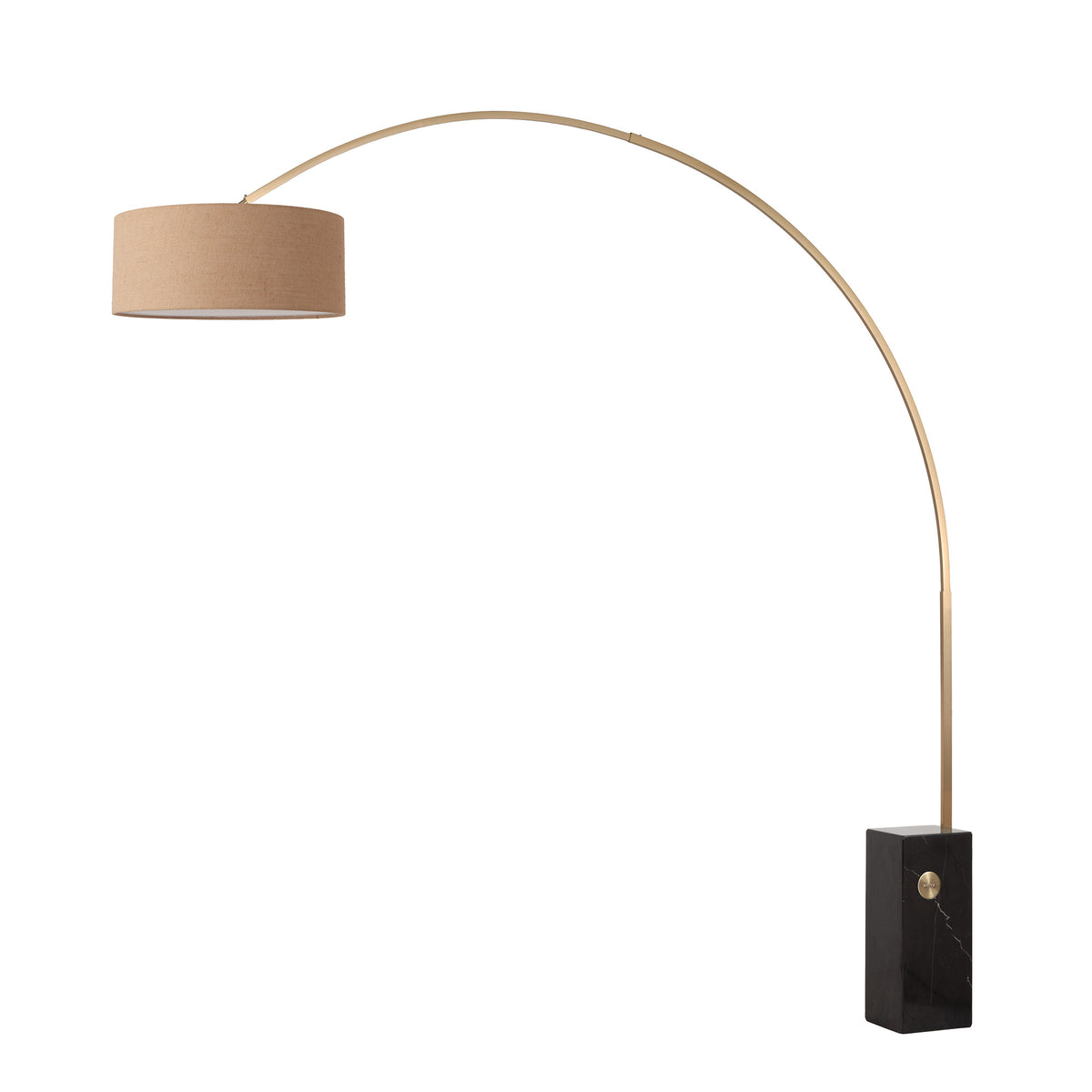 Iconic 92" Arc Lamp by Nova of California, Burlap shade, Weathered Brass body, Black base – view 7