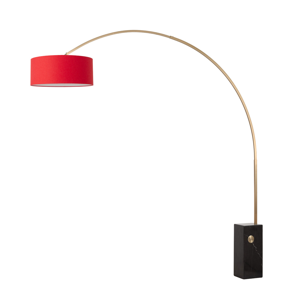 Iconic 92" Arc Lamp by Nova of California, Crimson Red shade, Weathered Brass body, Black base – view 8