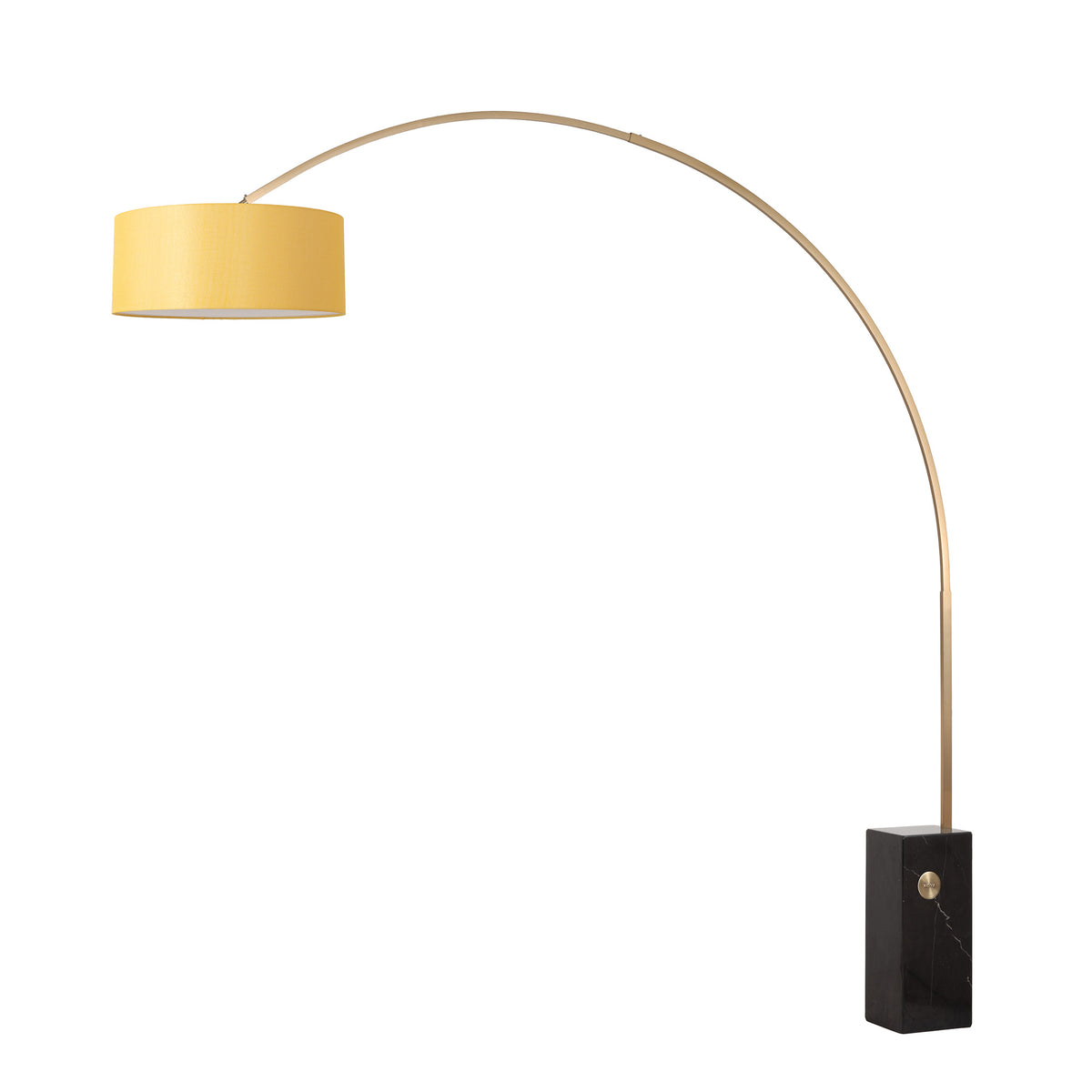 Iconic 92" Arc Lamp by Nova of California, Mustard shade, Weathered Brass body, Black base – view 9