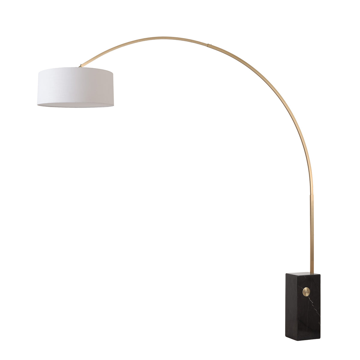 Iconic 92" Arc Lamp by Nova of California, White shade, Weathered Brass body, Black base – view 11