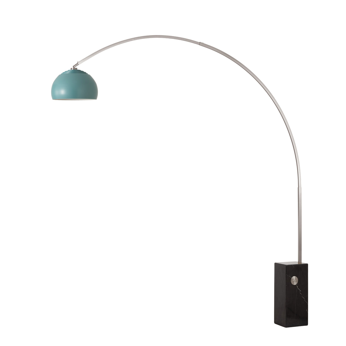 Iconic 92"H 1-Light Arc Lamp by Nova of California, Turquoise shade, Satin Nickel body, Black base – view 21