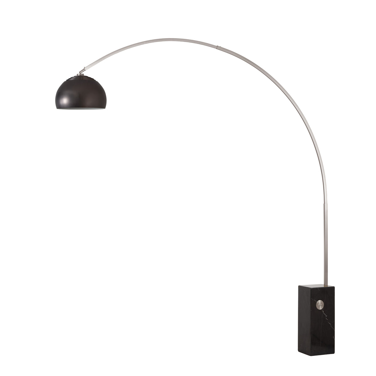 Iconic 92"H 1-Light Arc Lamp by Nova of California, Black Nickel shade, Satin Nickel body, Black base – view 15