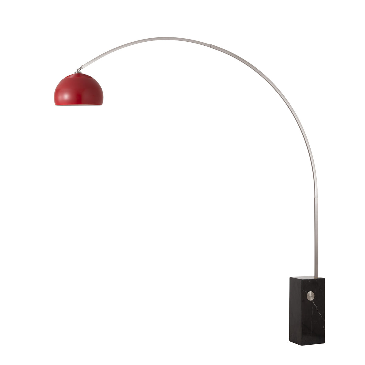 Iconic 92"H 1-Light Arc Lamp by Nova of California, Crimson Red shade, Satin Nickel body, Black base – view 20