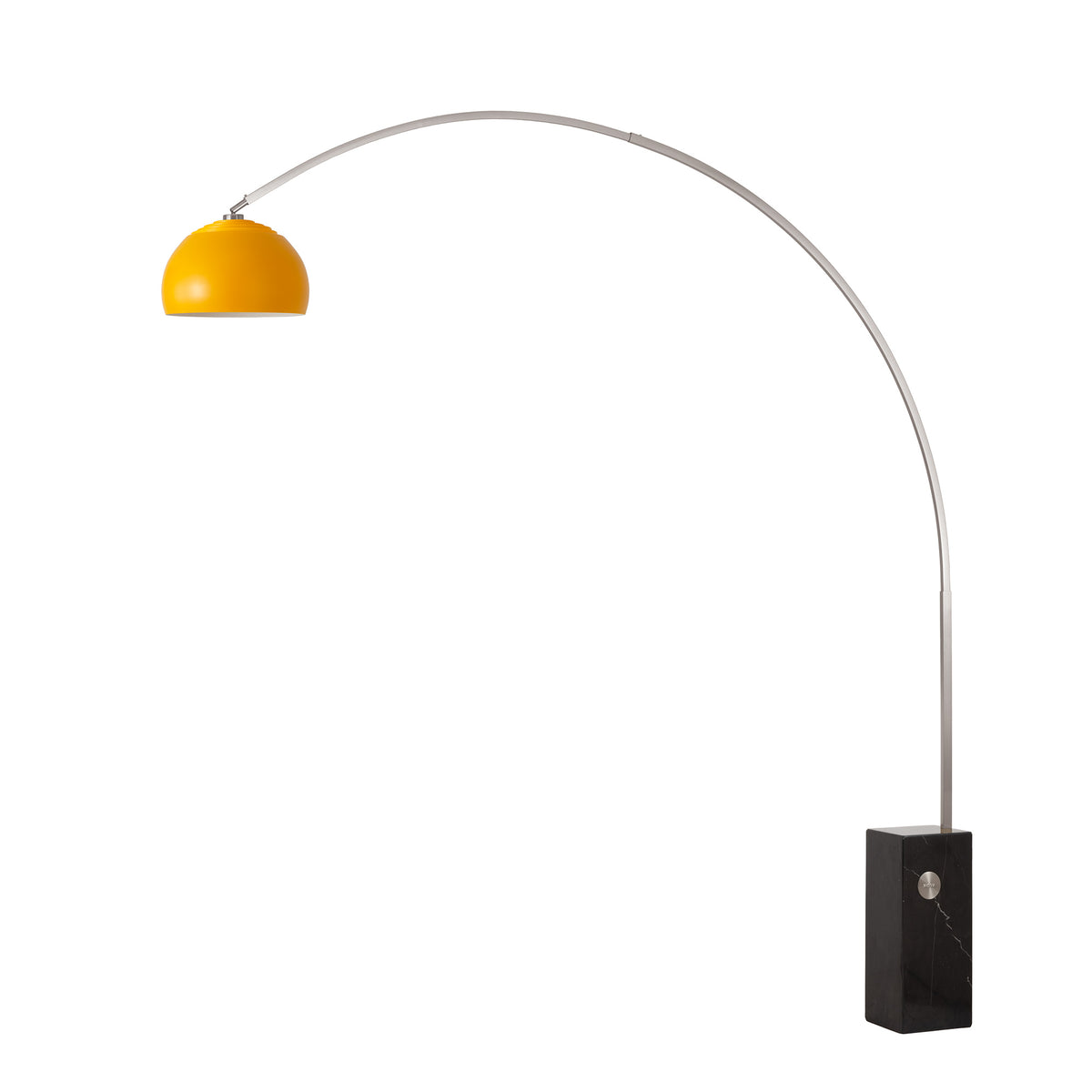 Iconic 92"H 1-Light Arc Lamp by Nova of California, Mustard shade, Satin Nickel body, Black base – view 18