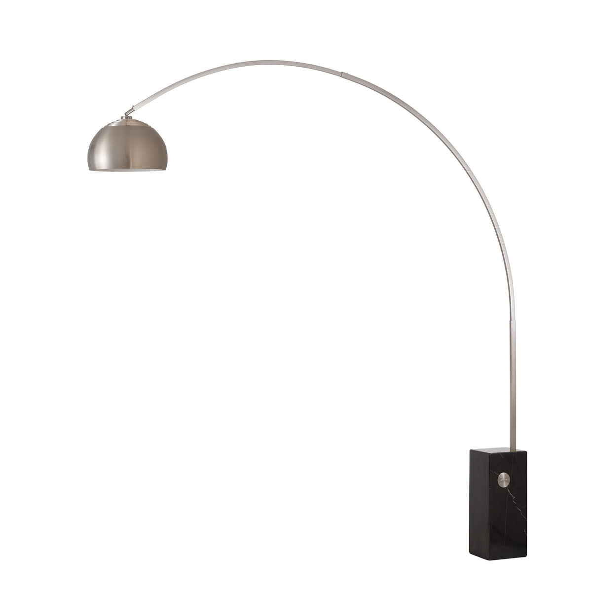 Iconic 92"H 1-Light Arc Lamp by Nova of California, Satin Nickel shade, Satin Nickel body, Black base – view 17