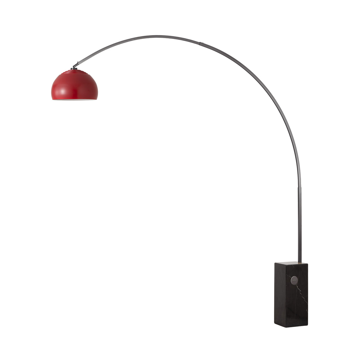 Iconic 92"H 1-Light Arc Lamp by Nova of California, Crimson Red shade, Black Nickel body, Black base – view 1