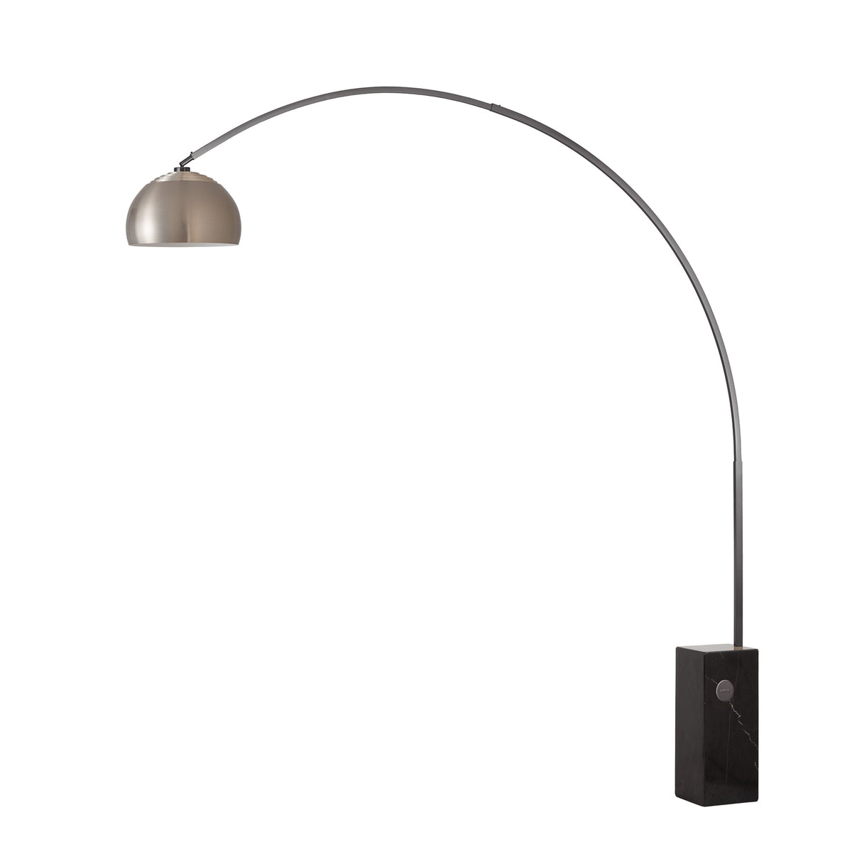 Iconic 92"H 1-Light Arc Lamp by Nova of California, Satin Nickel shade, Black Nickel body, Black base – view 2