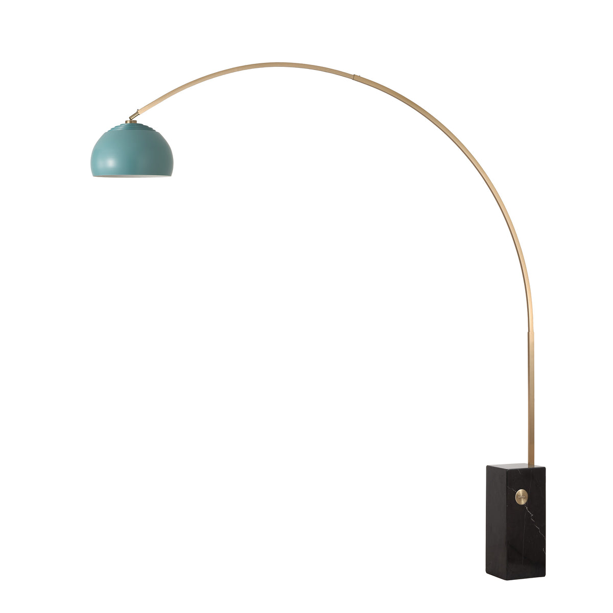 Iconic 92"H 1-Light Arc Lamp by Nova of California, Turquoise shade, Weathered Brass body, Black base – view 14