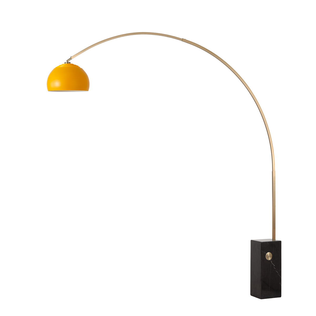 Iconic 92"H 1-Light Arc Lamp by Nova of California, Mustard shade, Weathered Brass body, Black base – view 13