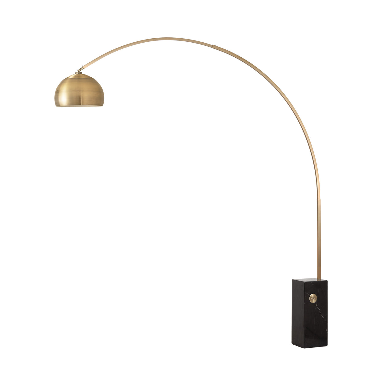 Iconic 92"H 1-Light Arc Lamp by Nova of California, Weathered Brass shade, Weathered Brass body, Black base – view 12