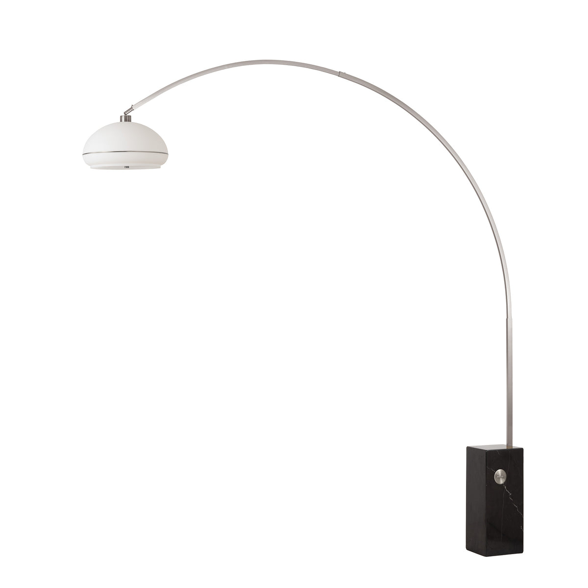 Iconic 92"H Arc Lamp by Nova of California, Satin Nickel body, Black base – view 1