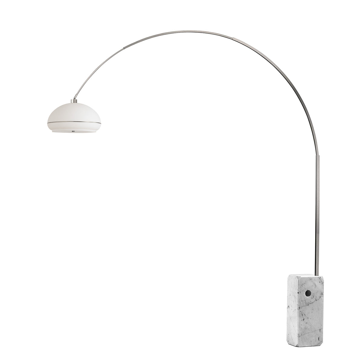 Iconic 92"H Arc Lamp by Nova of California, Satin Nickel body, White base – view 6