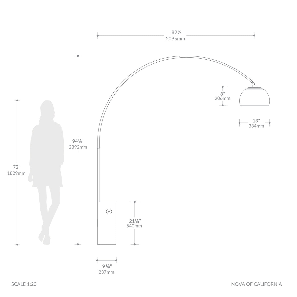 Iconic 92"H 1-Light Arc Lamp by Nova of California – view 7