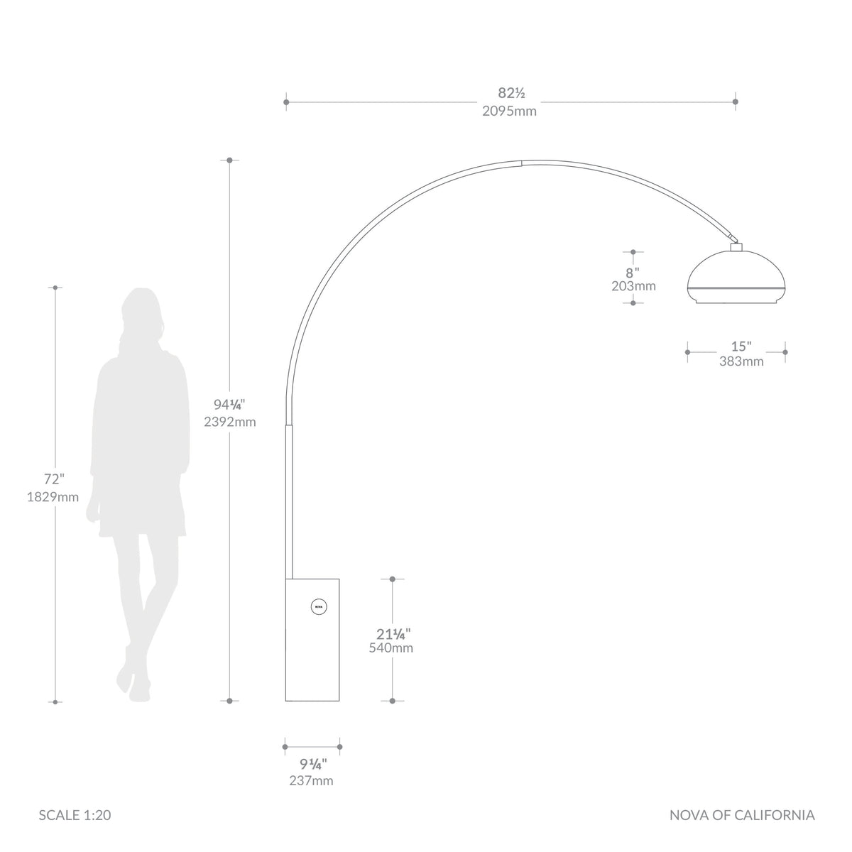 Iconic 92"H Arc Lamp by Nova of California – view 5