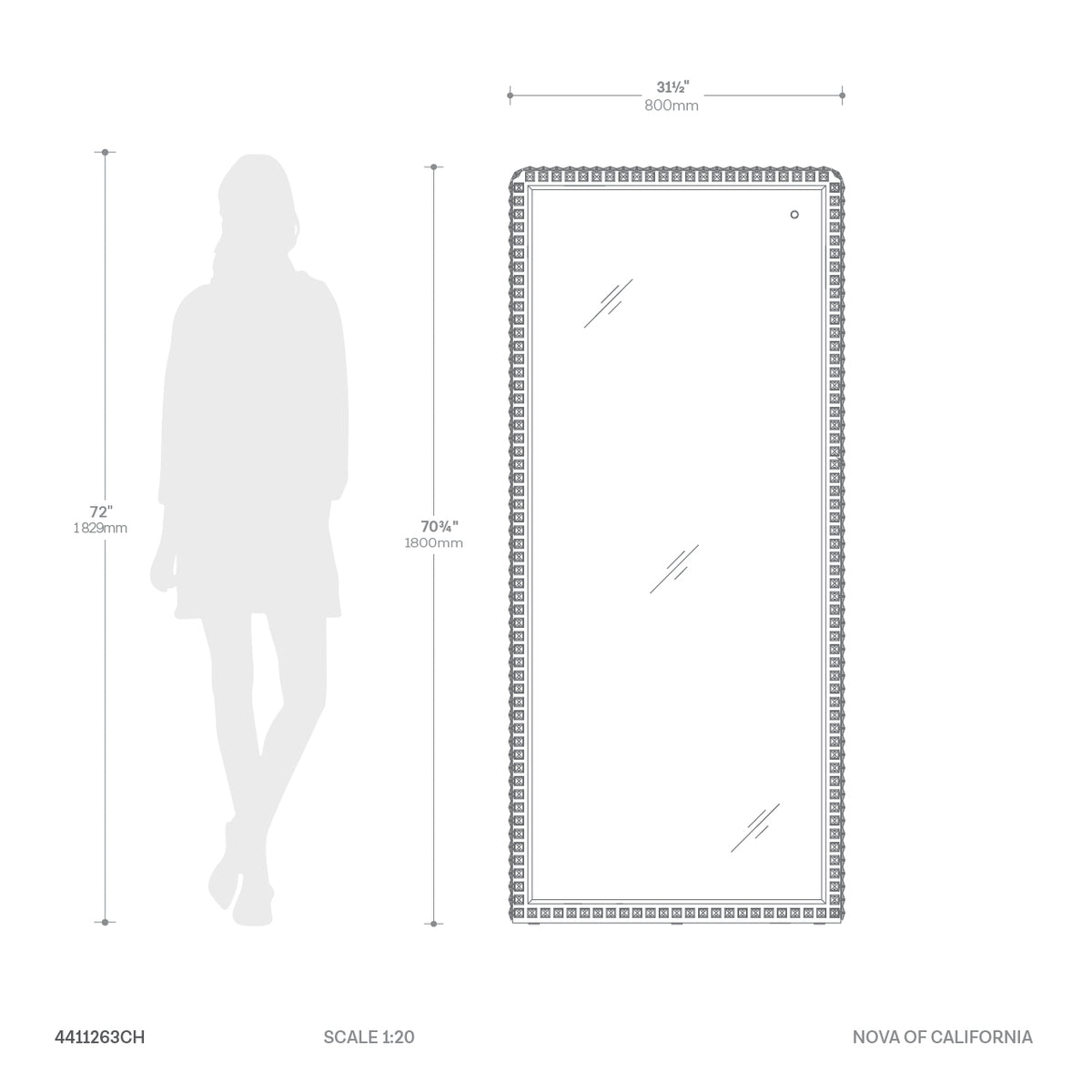 Marilyn Illuminated Leaner Floor Mirror 71"H by Nova of California – view 7
