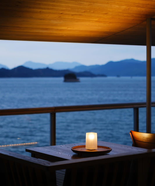 NEOZ Ice Square 85 cordless table lamp, styled setting 1 (photo 1)