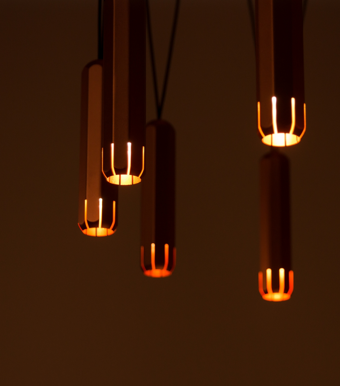 Copper LED pendant light cluster for high-ceiling foyers and open-plan spaces