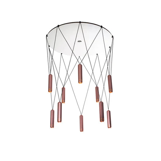 Contemporary copper hanging LED light fixture with customizable cords