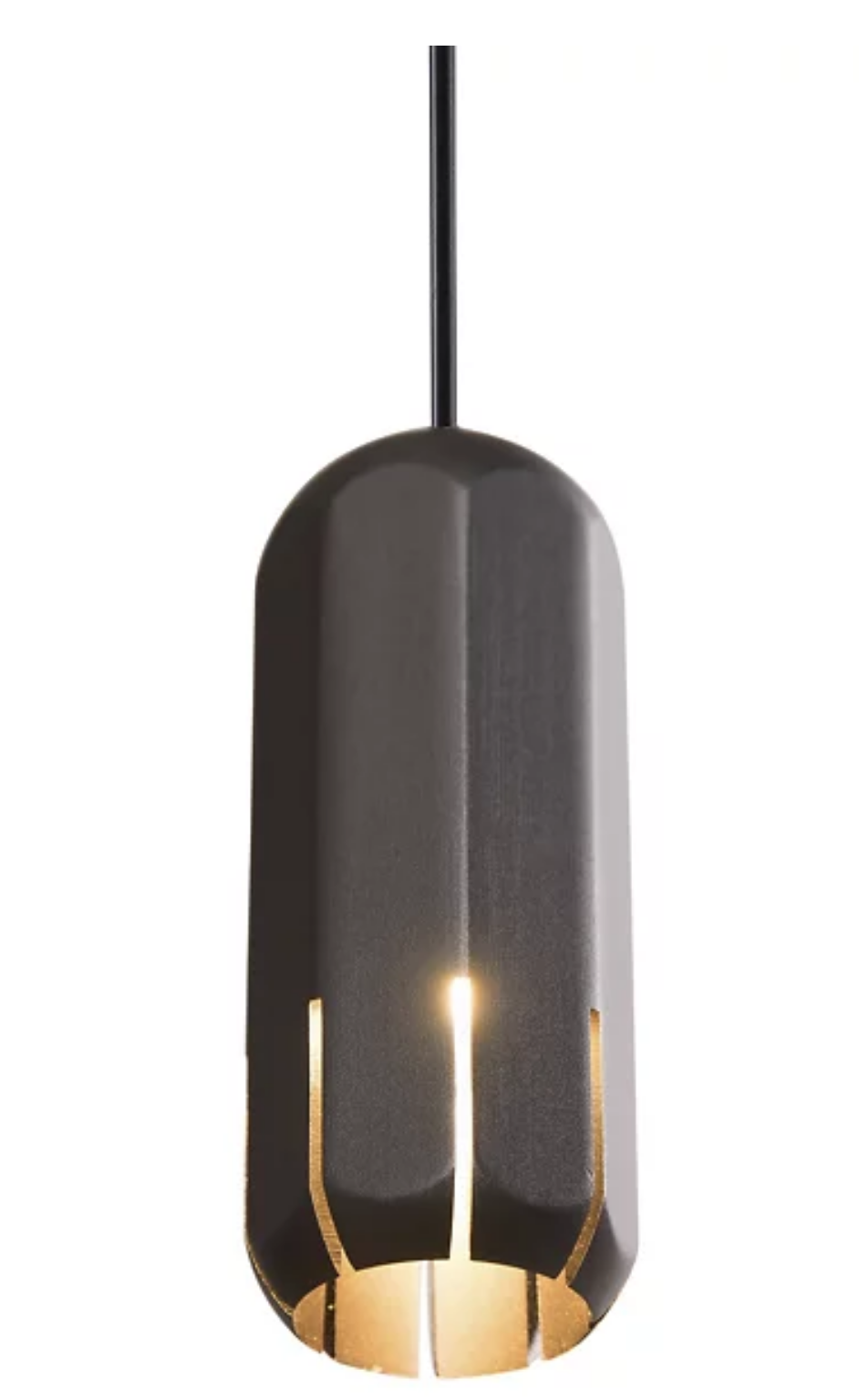 Brixton collection graphite spot pendant, long length, perfect for high ceilings in contemporary stairwells or entryways.