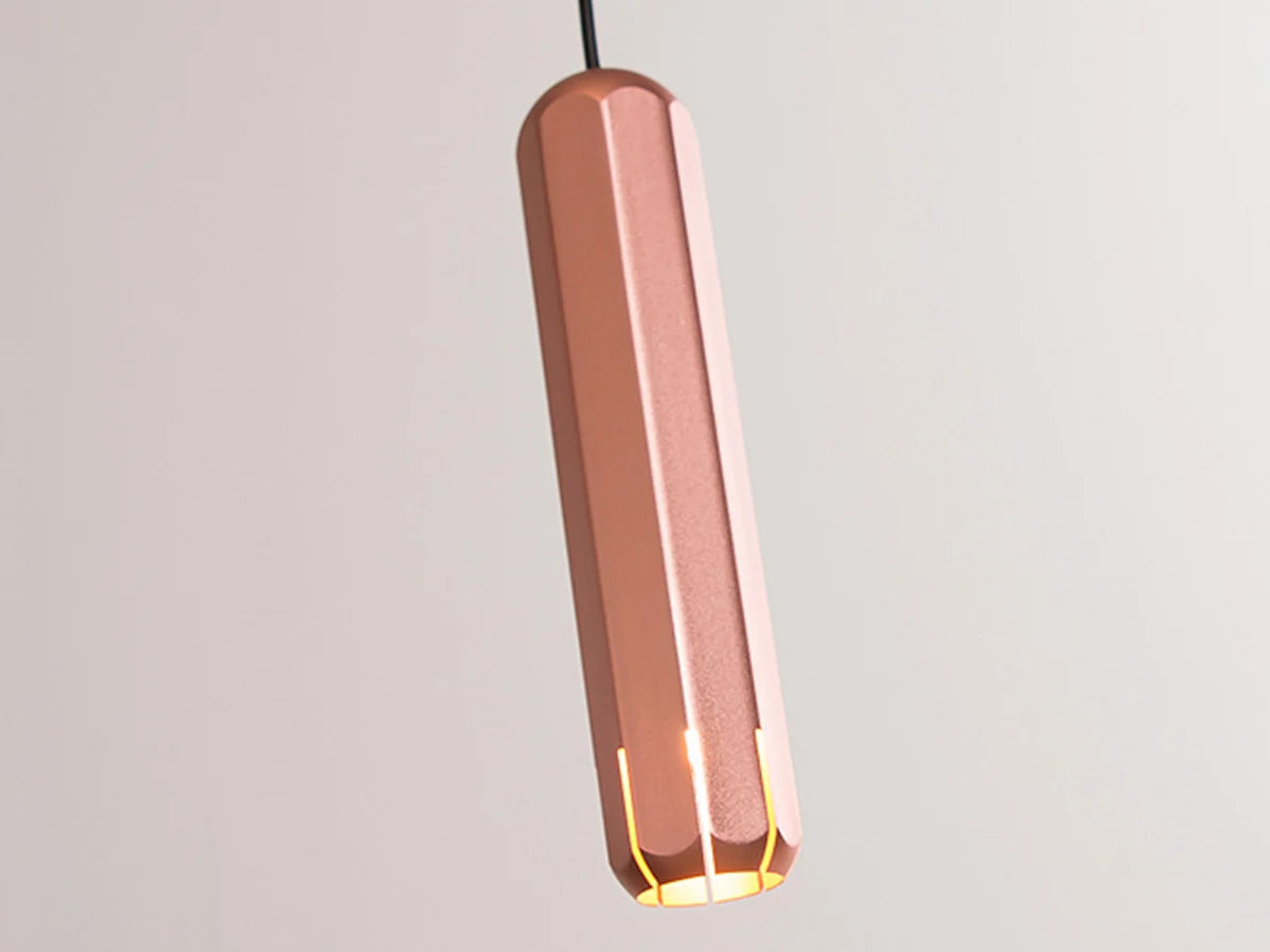 Close-up of Brixton gcopper spot pendant light with integrated 8W LED, perfect accent lighting for living room or hallway