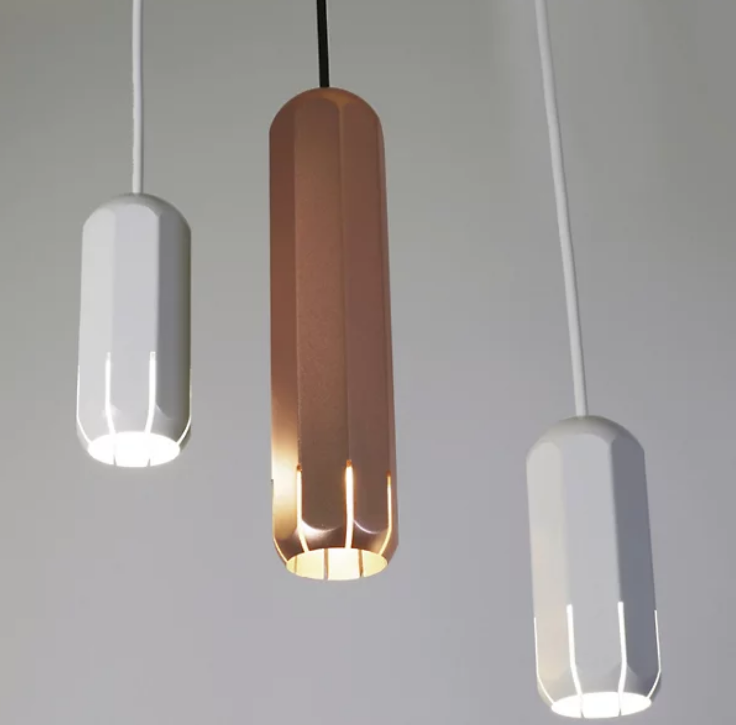 Sleek  Brixton spot pendant, 3000K warm white LED, CRI 90, designed by James Bartlett for office task lighting.