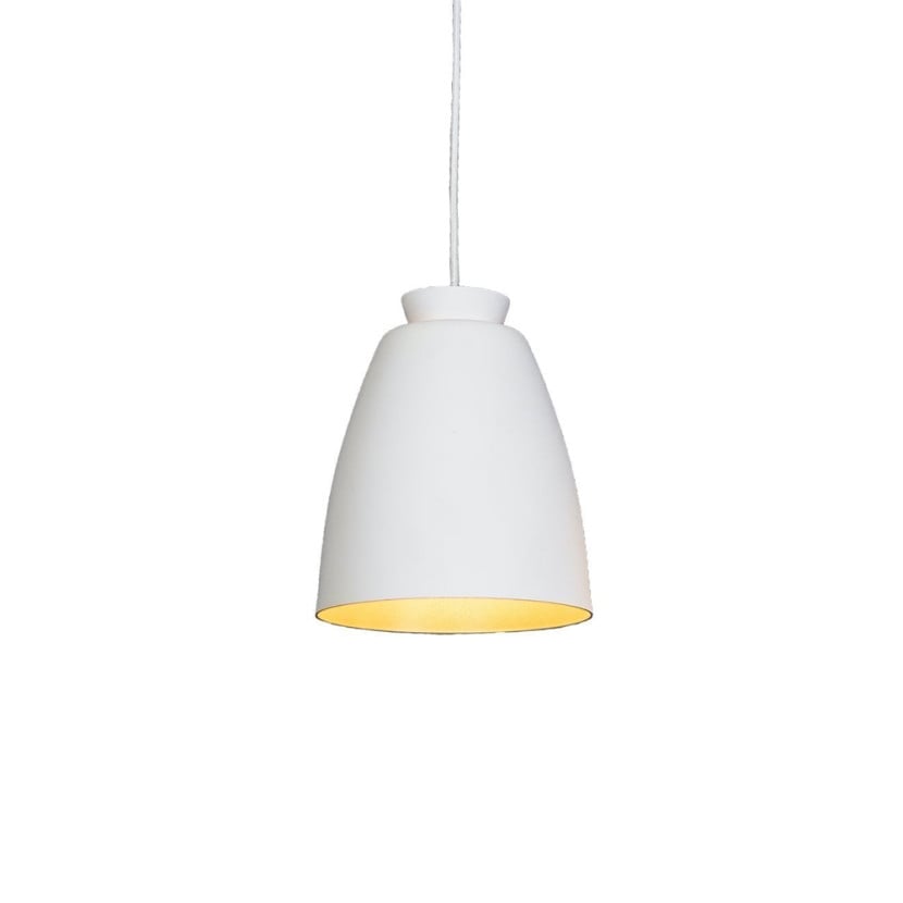 Modern teacup-style aluminum pendant light with warm gold lining for luxury dining room in White finish
