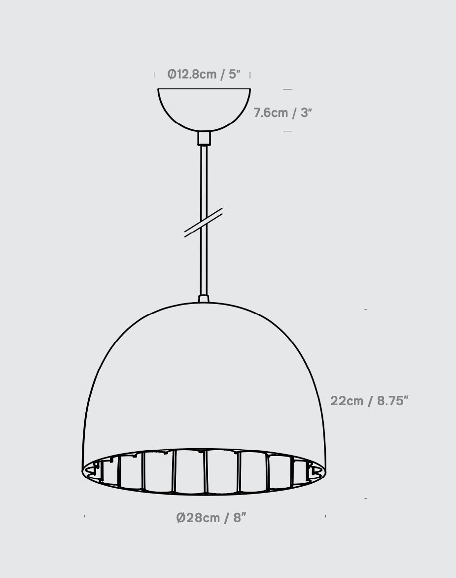 Lightweight resin shade of the Doric 28 LED fixture in a Polished Black Marble finish, showcasing its unique texture.