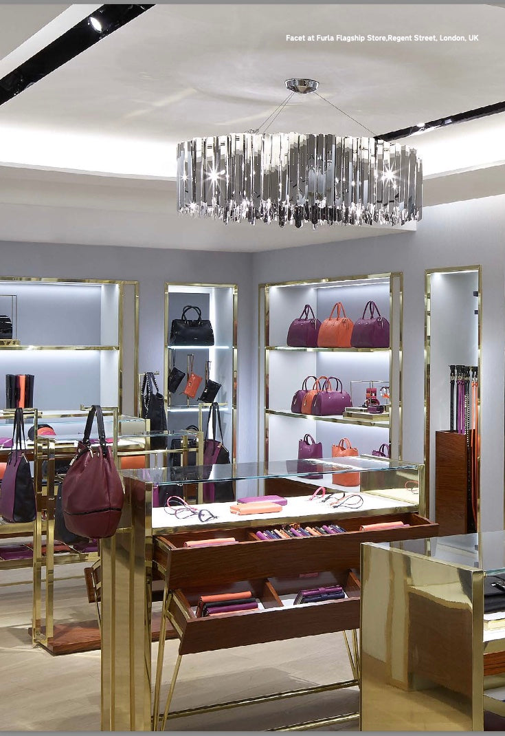 Contemporary Reflective Chandelier with Faceted Polished Finish by Tom Kirk