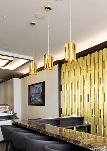 Elegant Innermost Facet 18 brass mini pendant lamp, 7" diameter, ideal for luxury hotel lobby lighting or stylish dining room and restaurant accents.