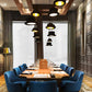 British bowler hat pendant light for modern interiors – Jeeves by Innermost installed in a fine dining restaurnat