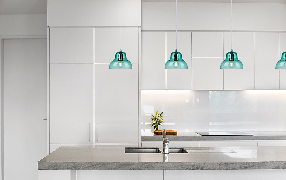 Modern ceiling light fixture for bedrooms and lounges featuring jelly-shaped blue glass shade