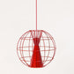 Sculptural suspension lighting with long adjustable cable for high ceilings in red finish